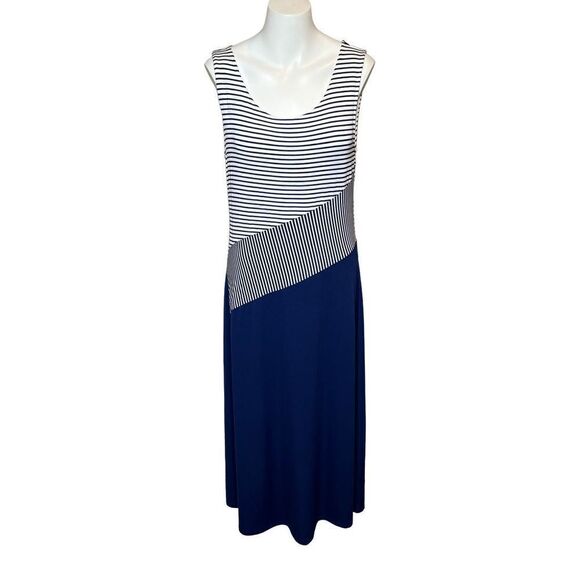 Coldwater Creek NWT blue and white striped sleeveless maxi dress size M - Picture 1 of 13